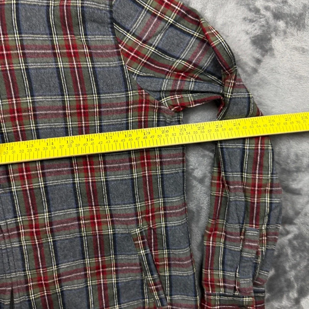 LL Bean Flannel Hoodie Mens Small Grey Red Plaid Excellent Zip Up Shirt Jacket